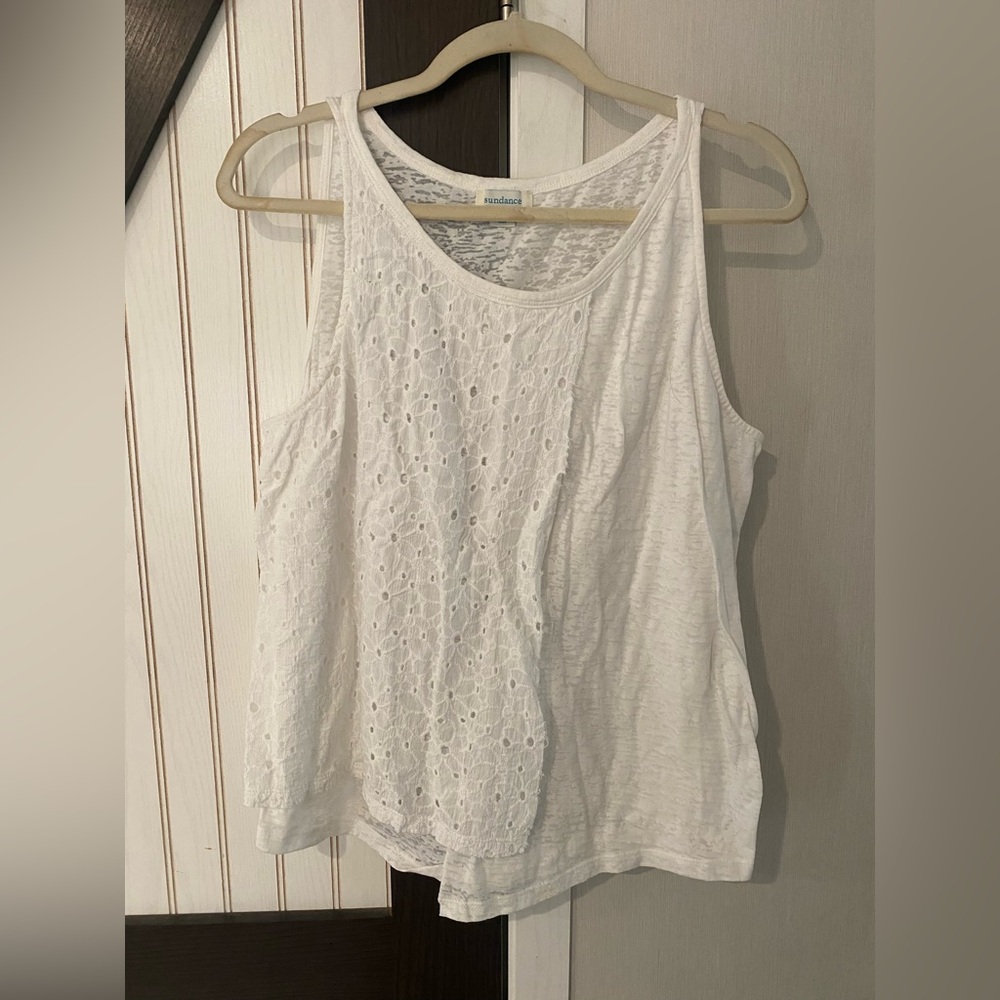 Sundance‎ White Eyelet Front Sleeveless Tank Top Size XS Open Front